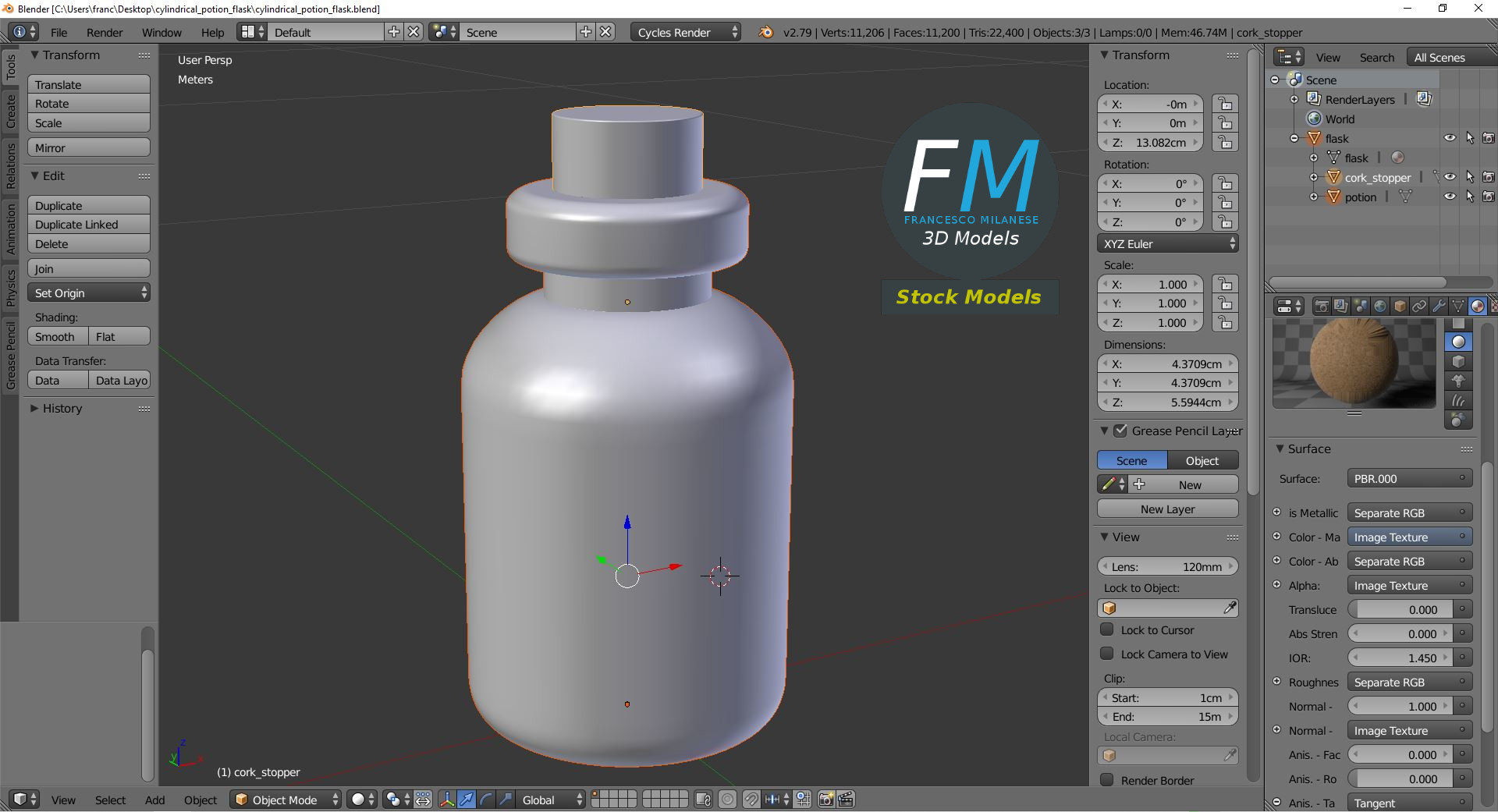 3D-Modell - Zylindrische Trankflasche - 09