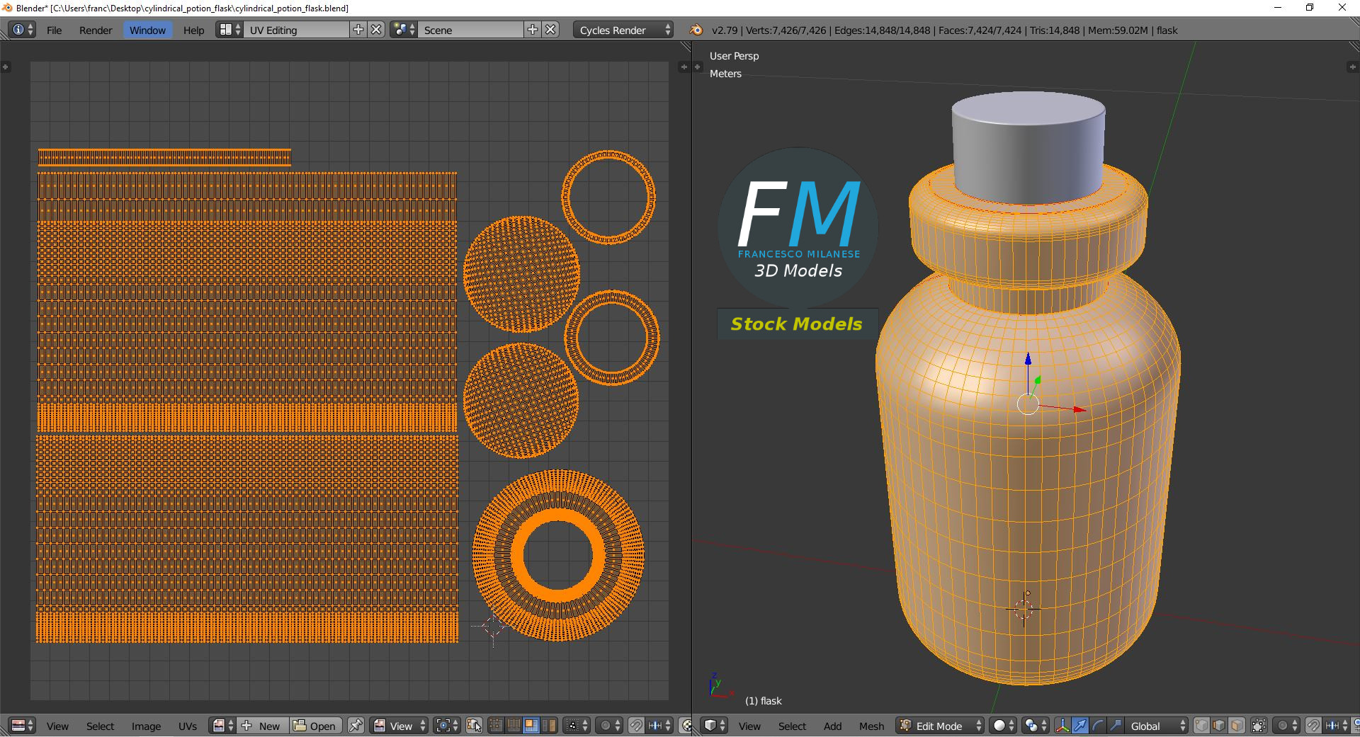 3D-Modell - Zylindrische Trankflasche - 10