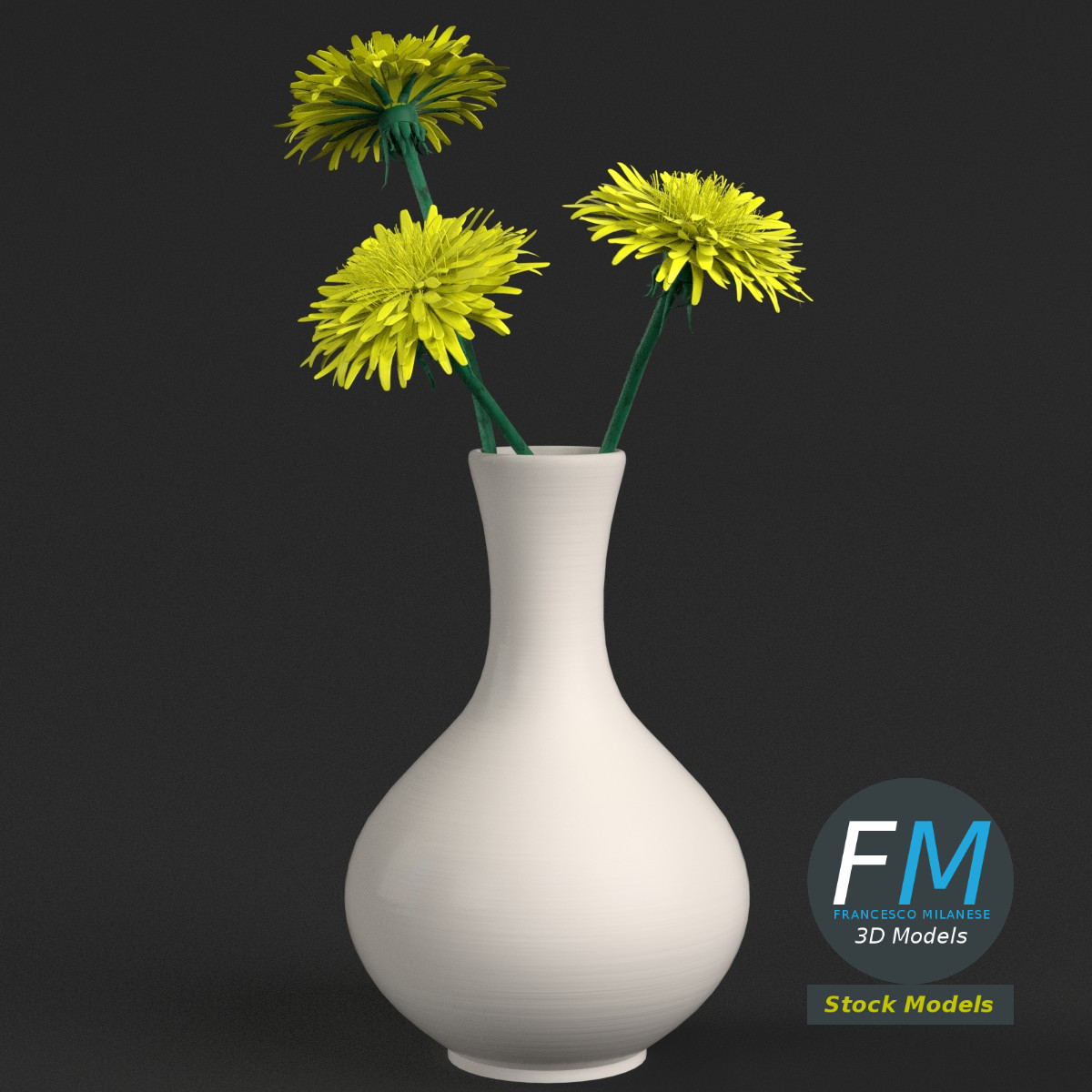 3D-Modell - Löwenzahnblüten in einer Vase - 01