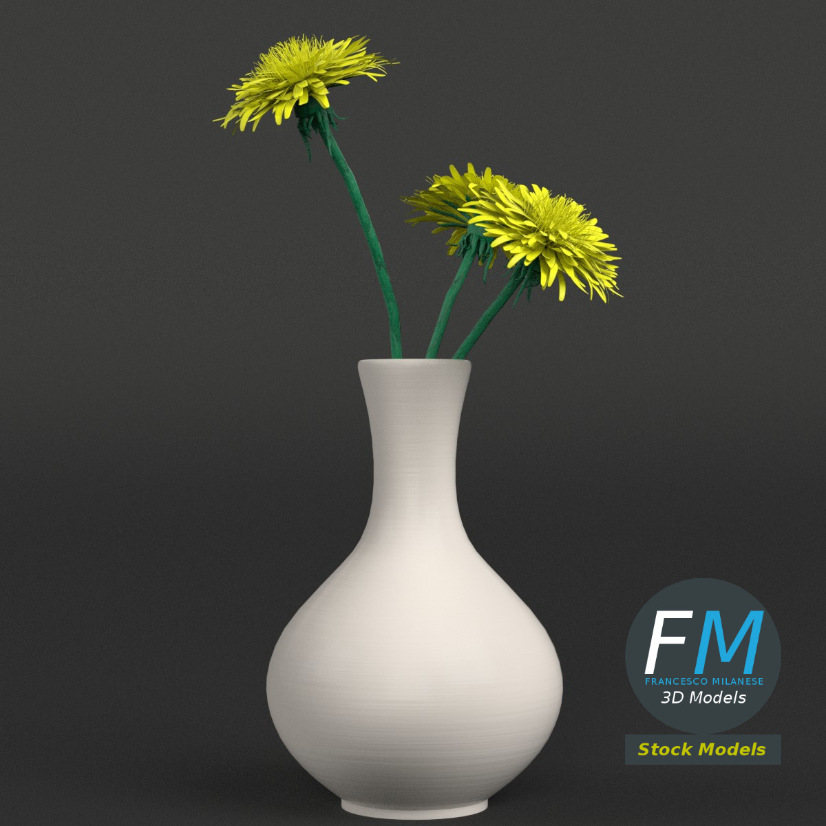 3D-Modell - Löwenzahnblüten in einer Vase - 04