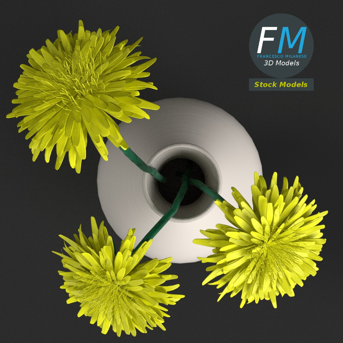 3D-Modell - Löwenzahnblüten in einer Vase - 06