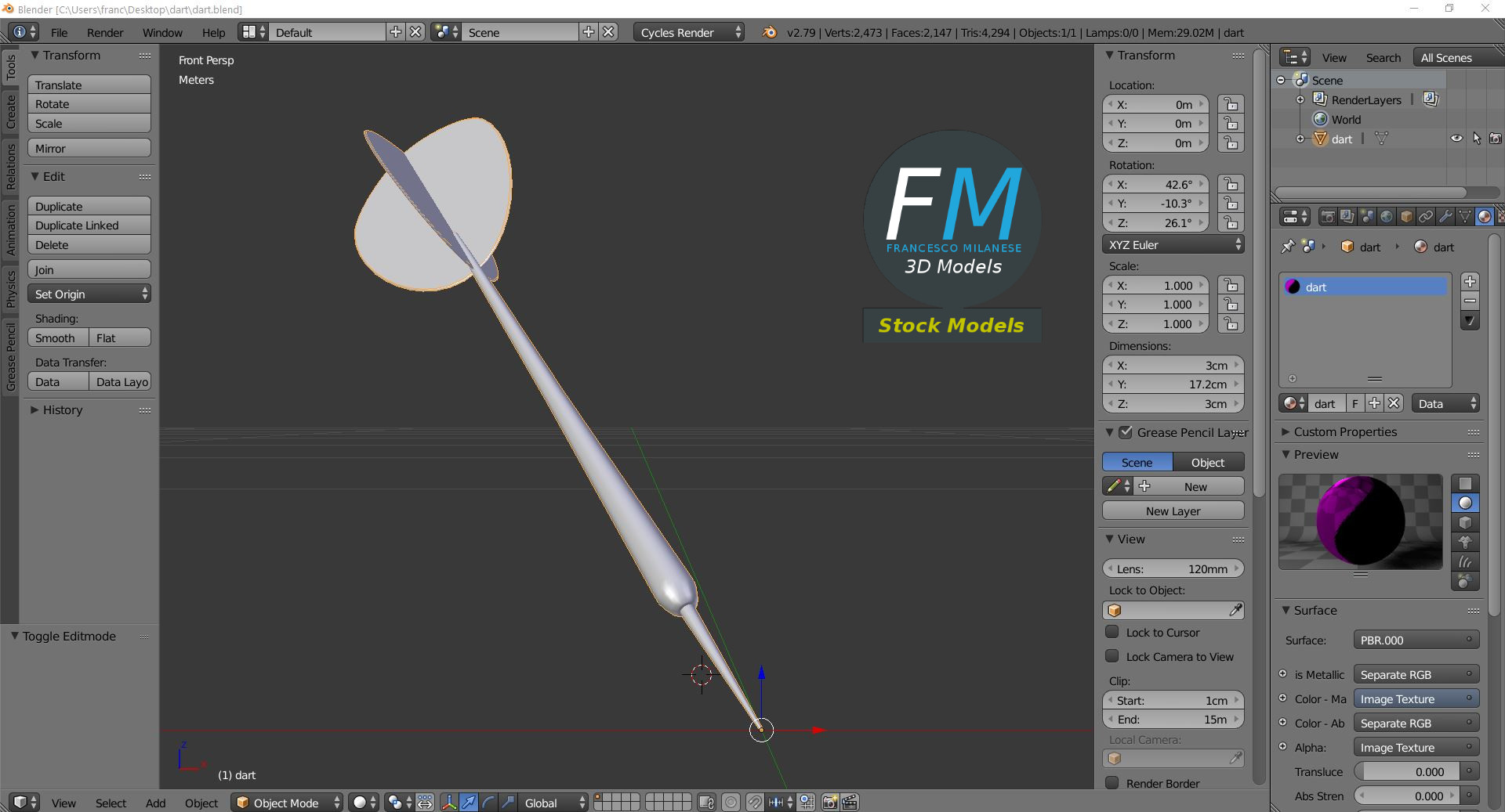 3D-Modell - Dartpfeil - 09