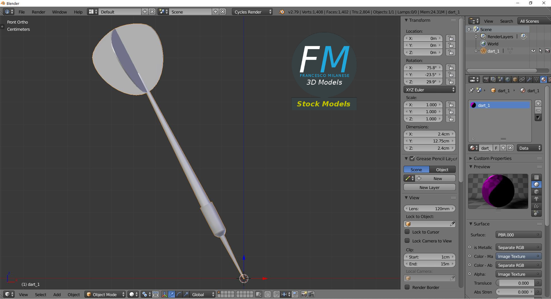 3D-Modell - Dartpfeil - 09