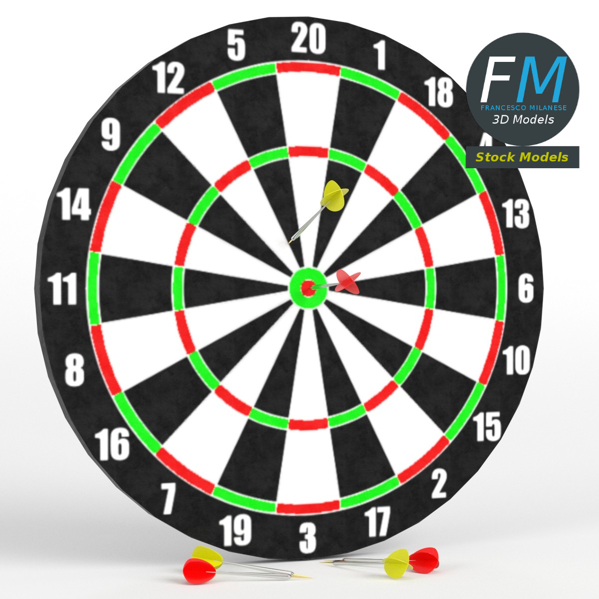 3D-Modell - Dartscheibe mit Dartpfeilen - 01