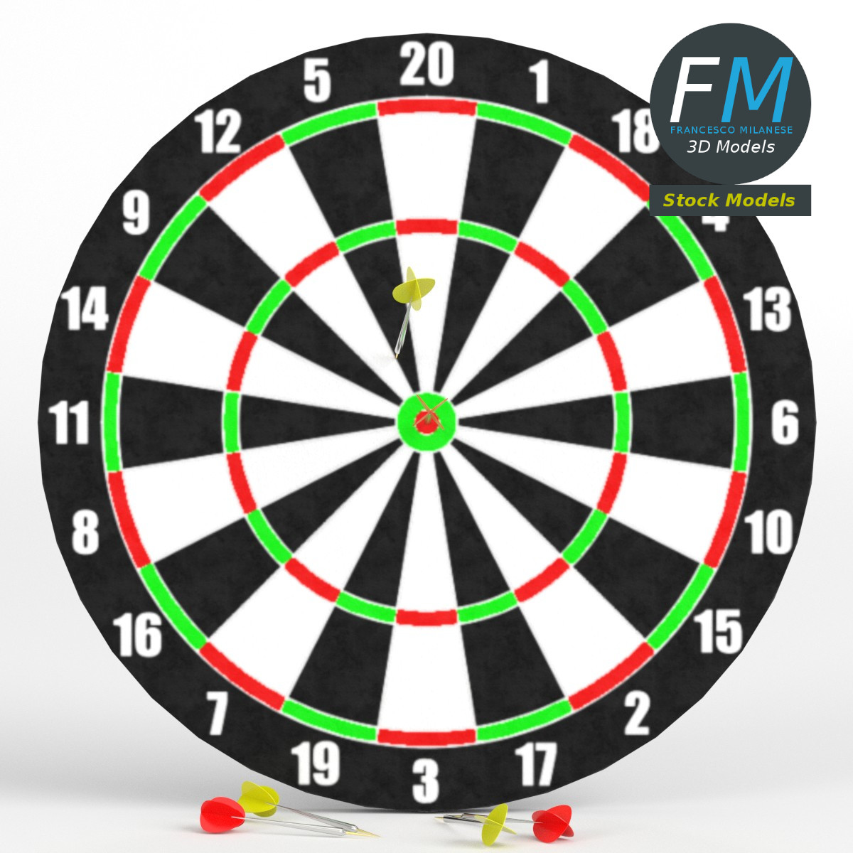 3D-Modell - Dartscheibe mit Dartpfeilen - 03
