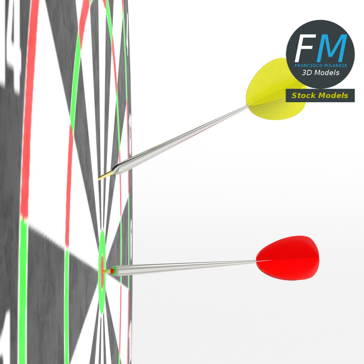 3D-Modell - Dartscheibe mit Dartpfeilen - 04