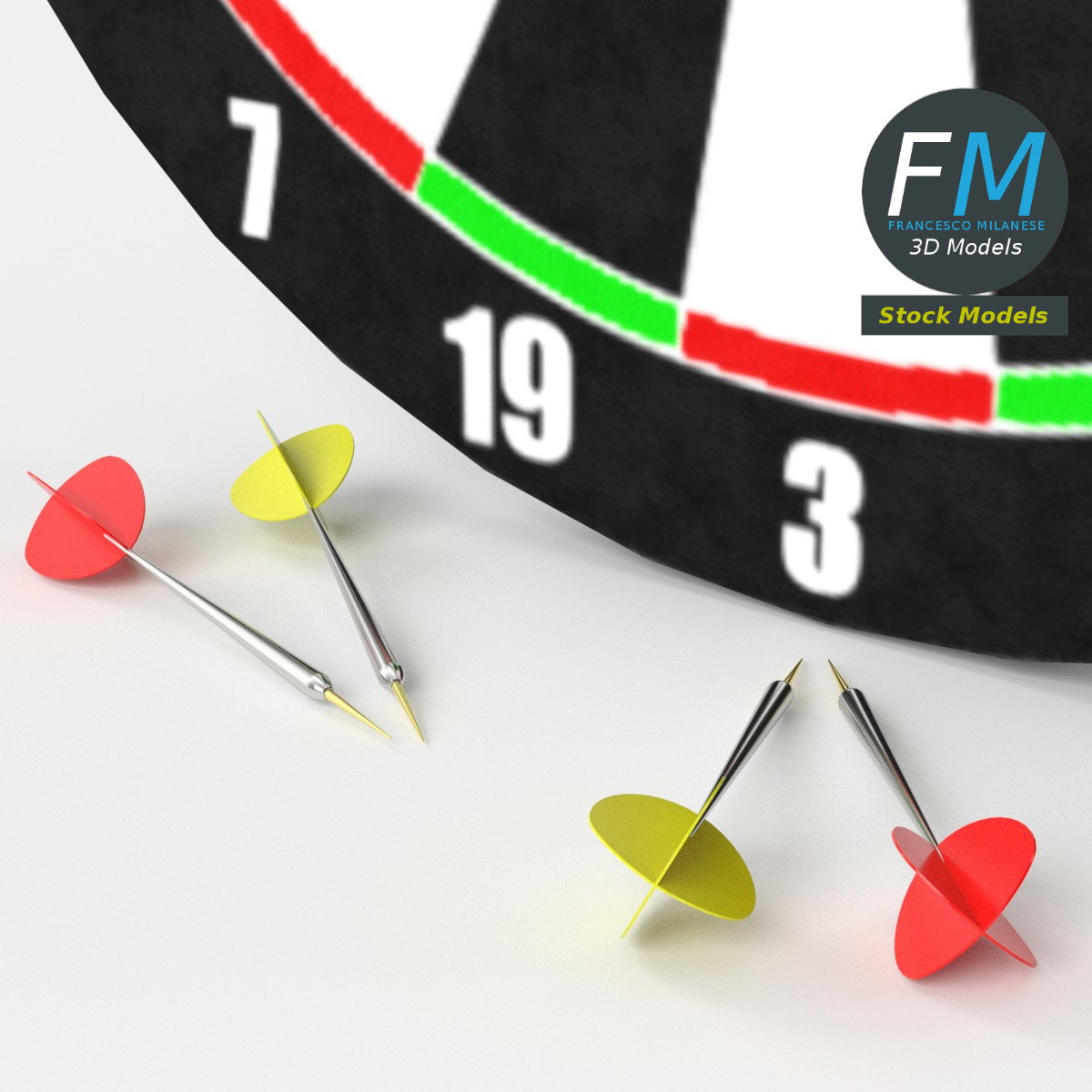 3D-Modell - Dartscheibe mit Dartpfeilen - 05