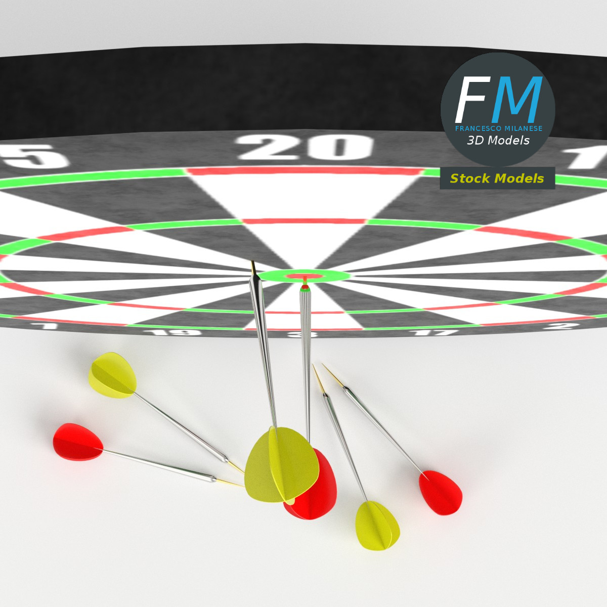 3D-Modell - Dartscheibe mit Dartpfeilen - 06
