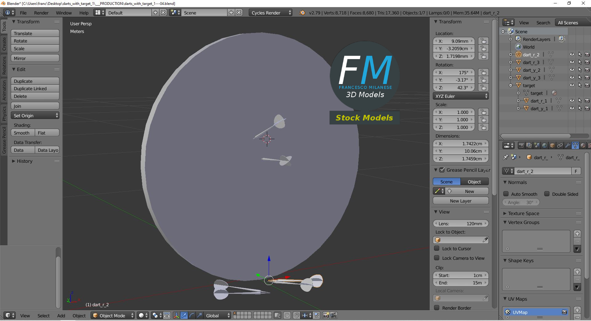 3D-Modell - Dartscheibe mit Dartpfeilen - 09