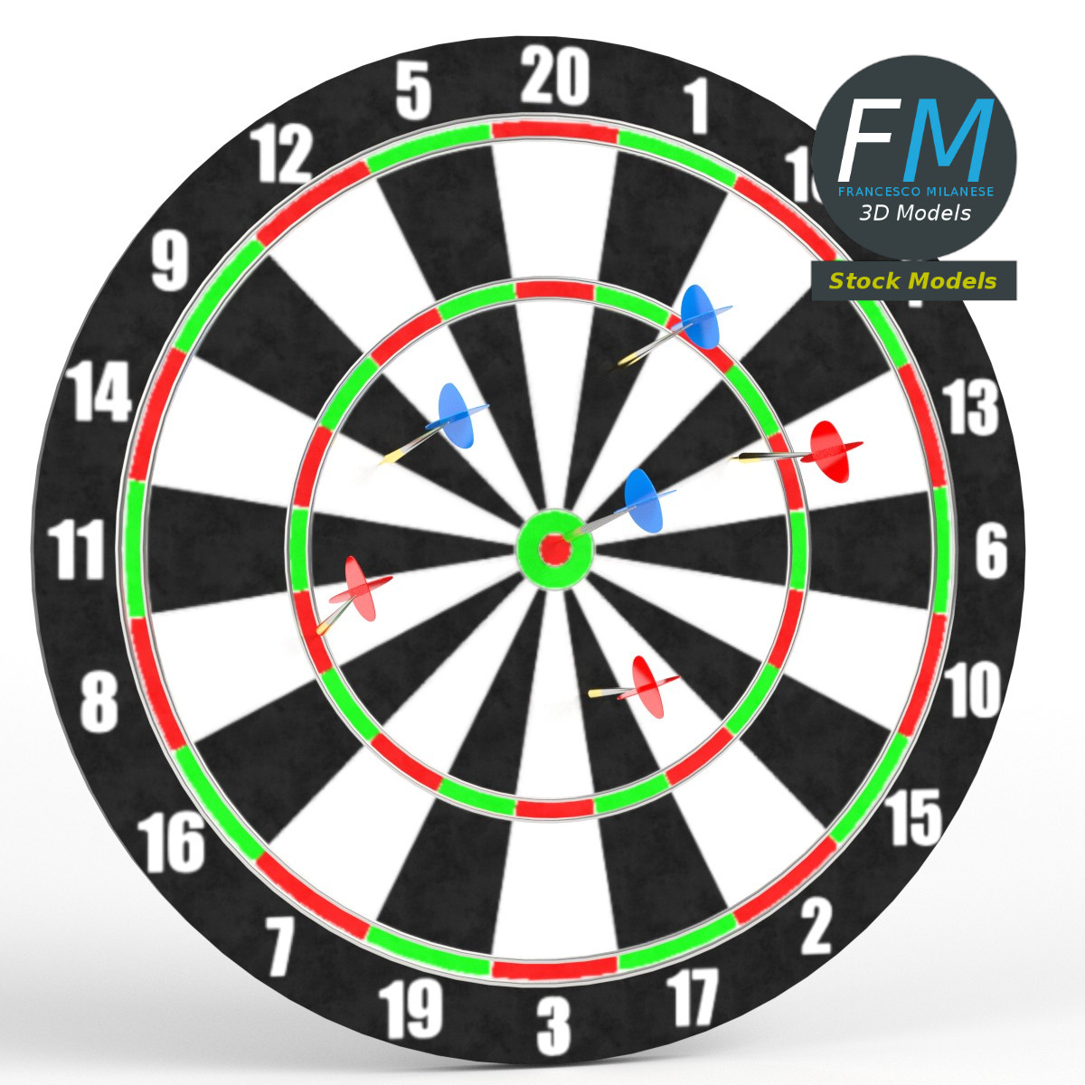 3D-Modell - Dartscheibe mit Dartpfeilen - 01