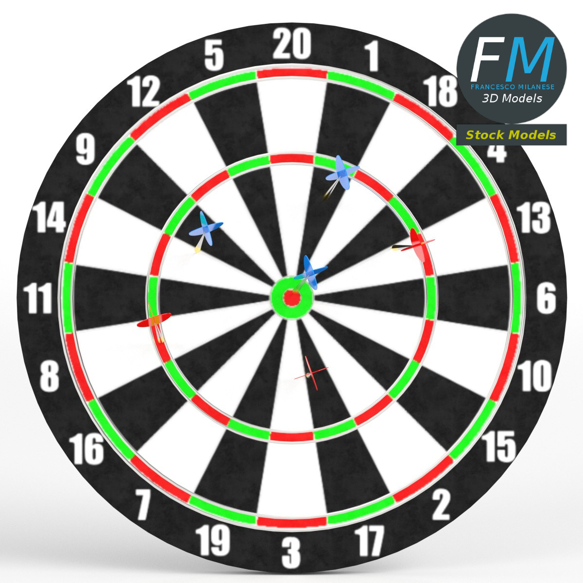 3D-Modell - Dartscheibe mit Dartpfeilen - 03
