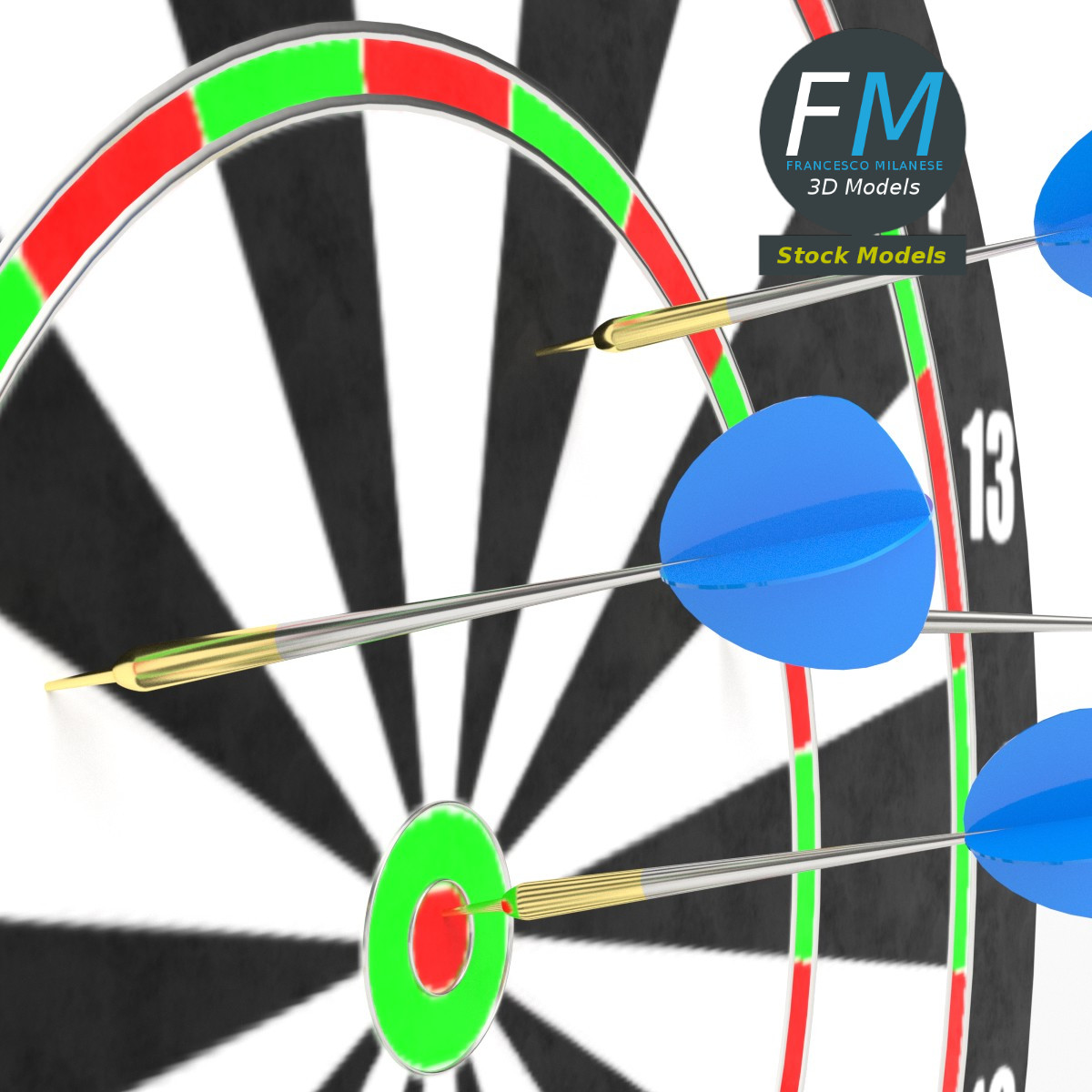 3D-Modell - Dartscheibe mit Dartpfeilen - 04
