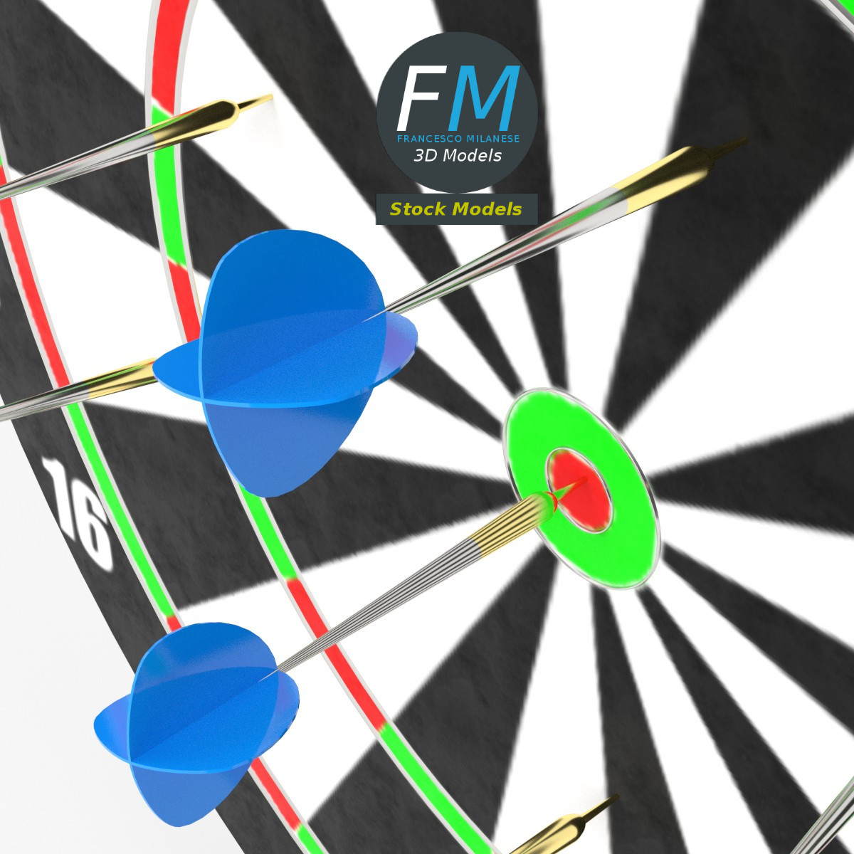 3D-Modell - Dartscheibe mit Dartpfeilen - 05