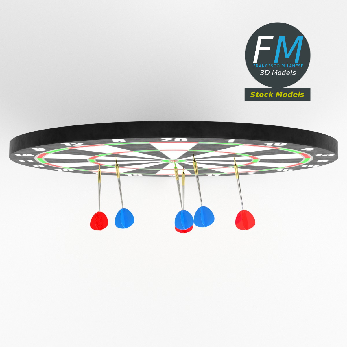 3D-Modell - Dartscheibe mit Dartpfeilen - 06
