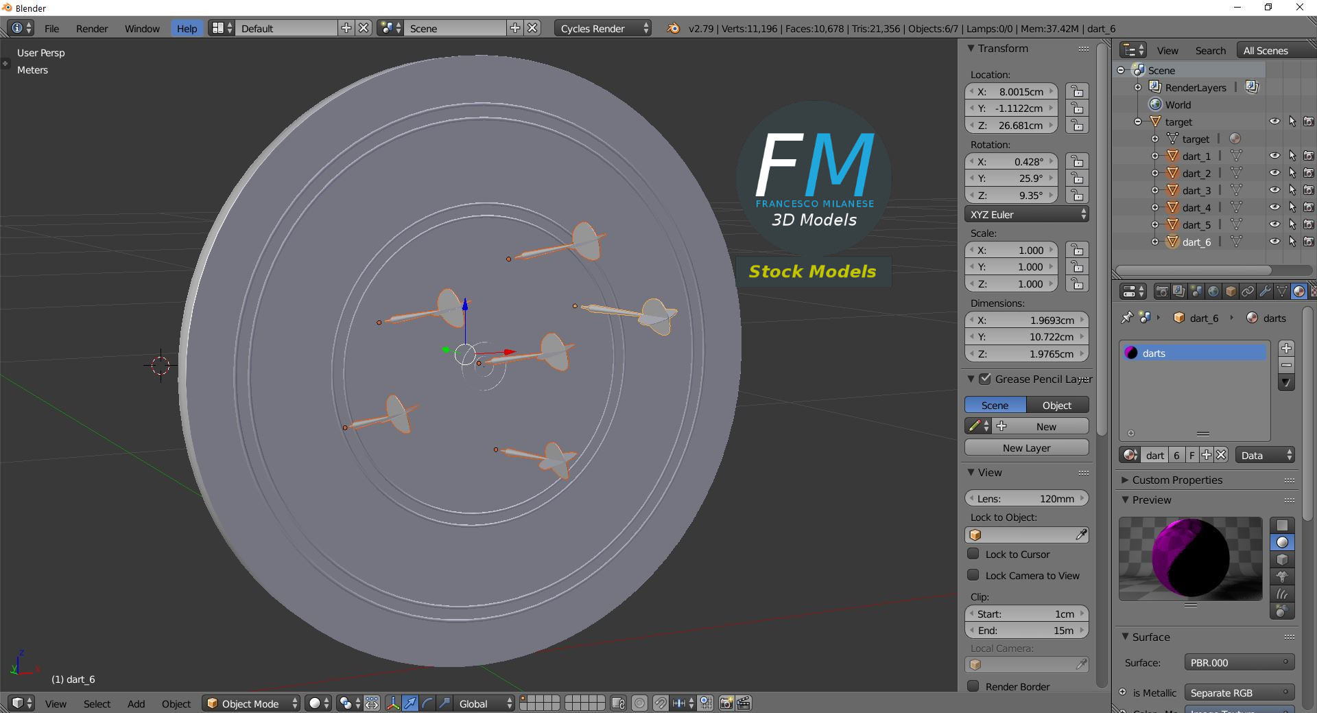 3D-Modell - Dartscheibe mit Dartpfeilen - 09