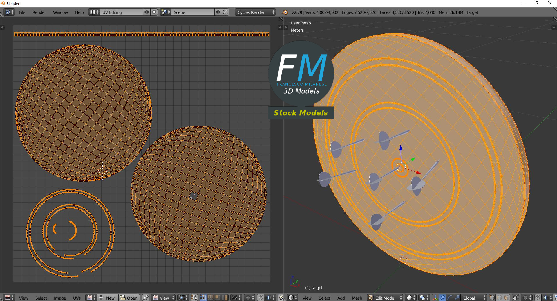 3D-Modell - Dartscheibe mit Dartpfeilen - 10