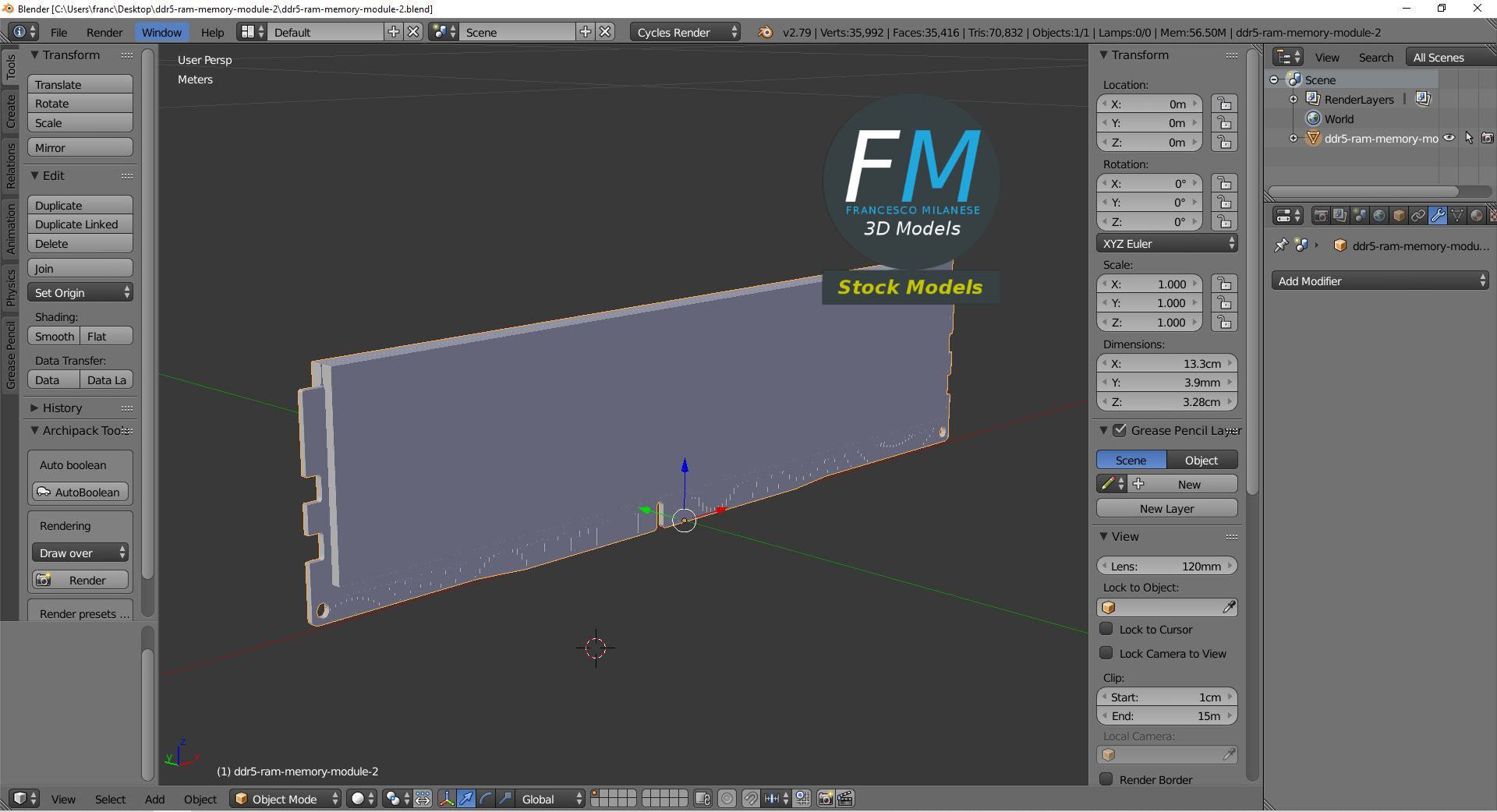 3D-Modell - DDR5-RAM-Modul mit Kühlkörper - 09