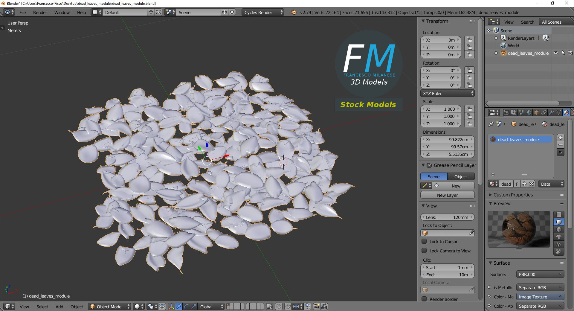 3D-Modell - Bodenmodul mit Trockenen Blättern - 09
