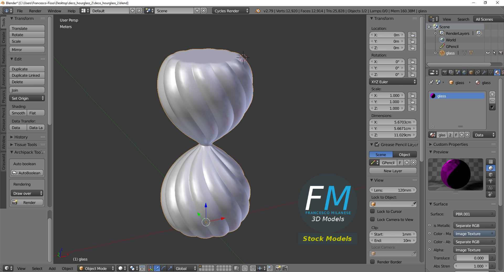 3D-Modell - Dekorative Glas-Sanduhr - 09