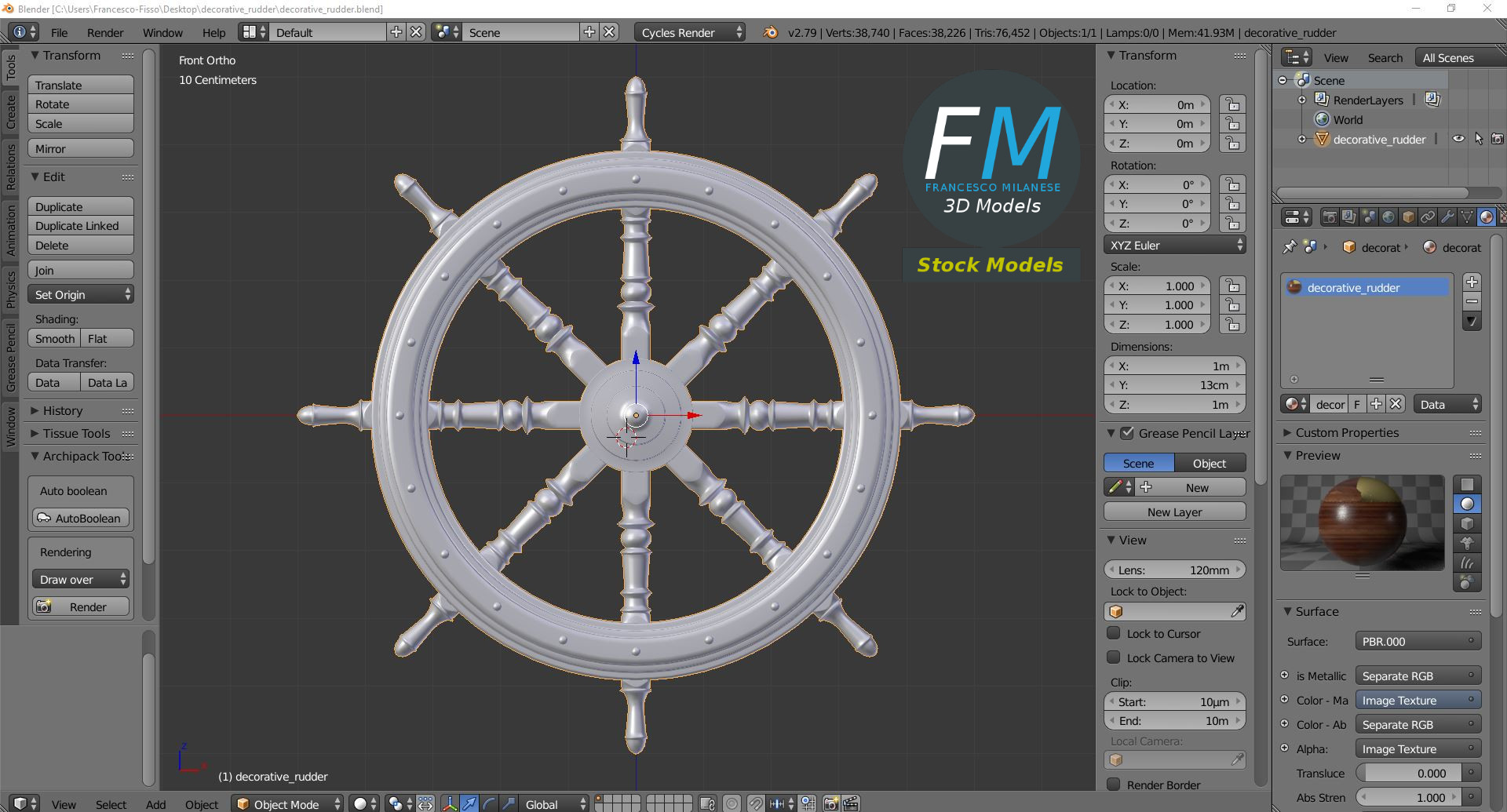 3D-Modell - Dekoratives Schiffssteuerrad - 09