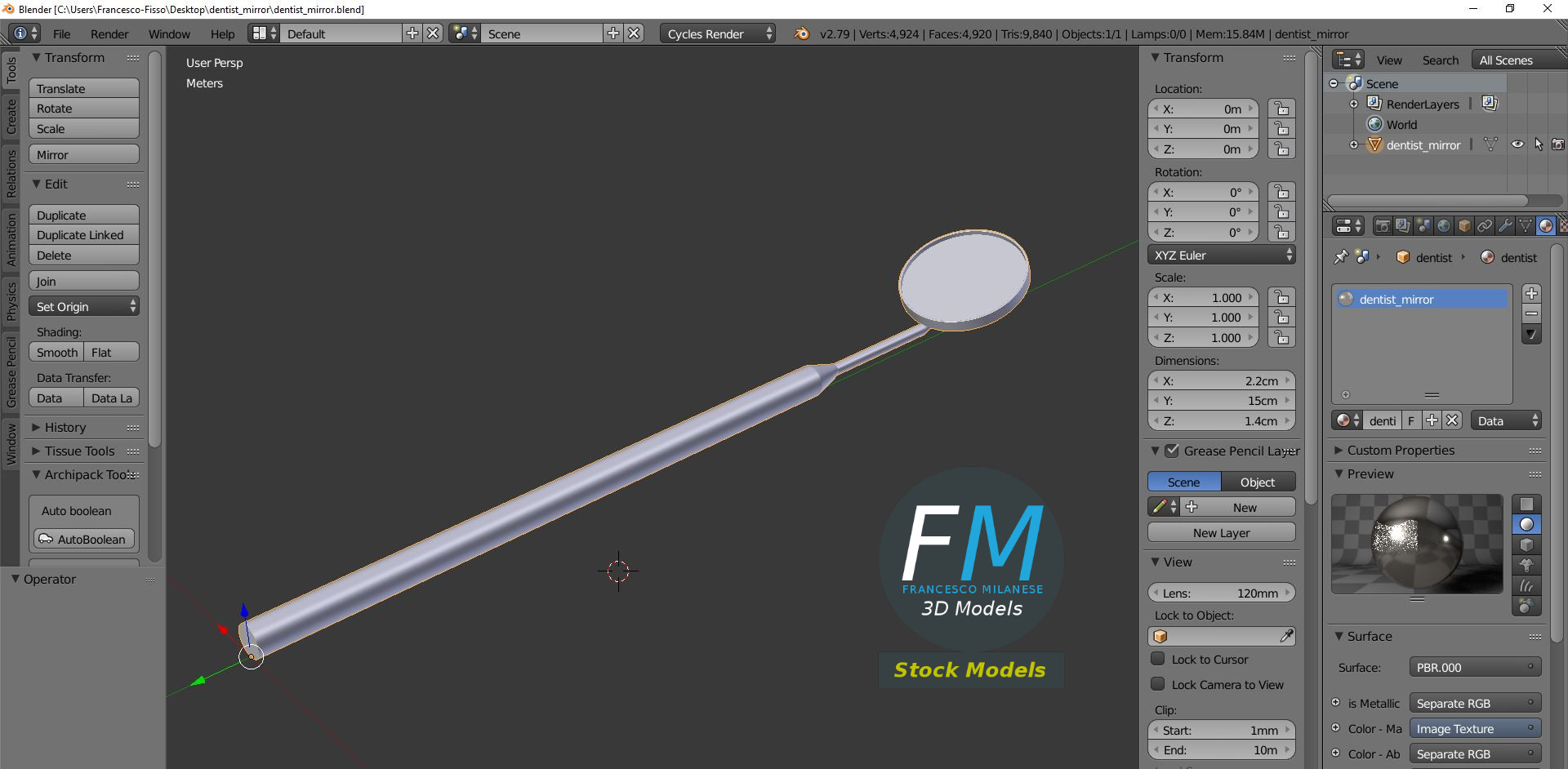 3D-Modell - Dentalspiegel - 09