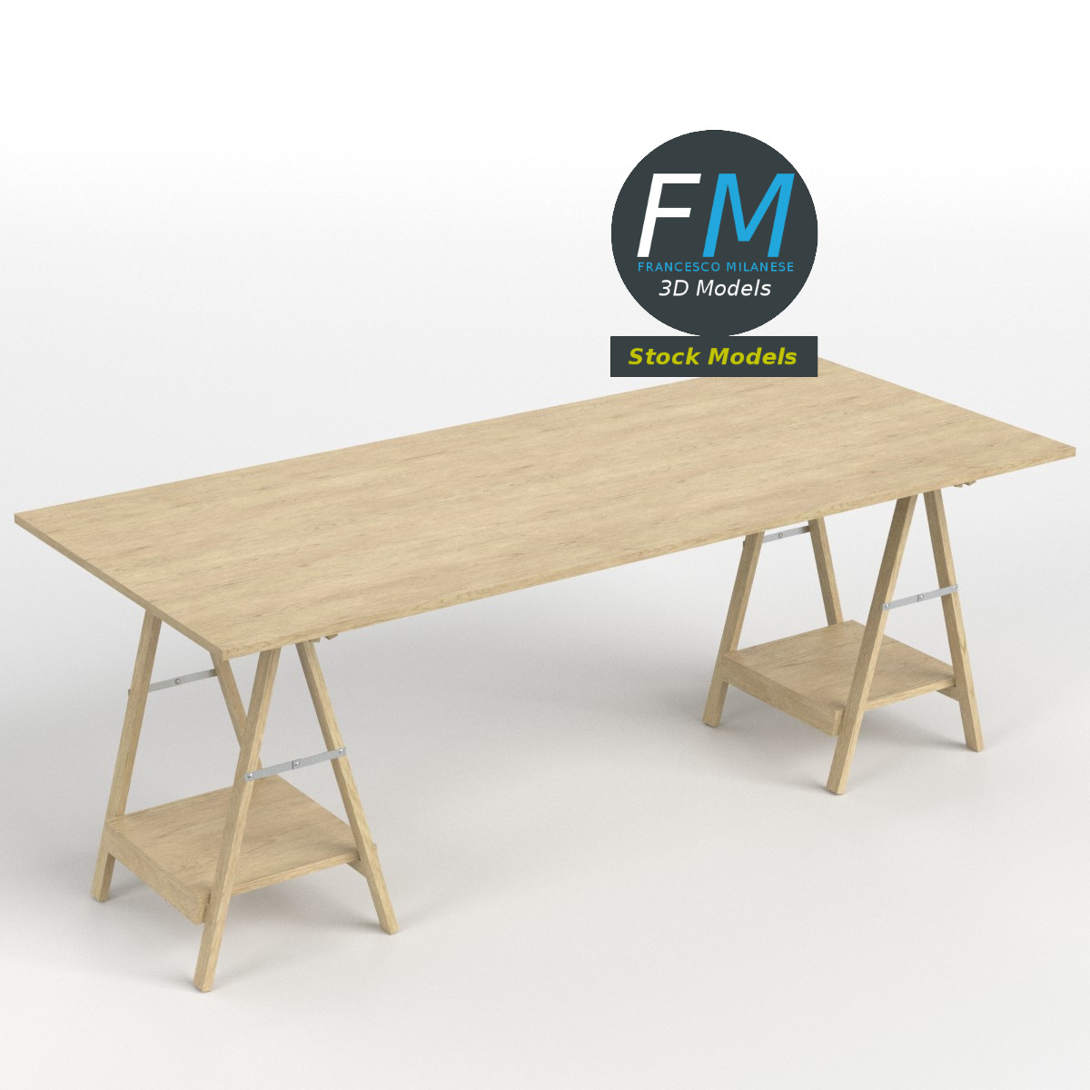 3D-Modell - Schreibtisch auf Böcken - 01