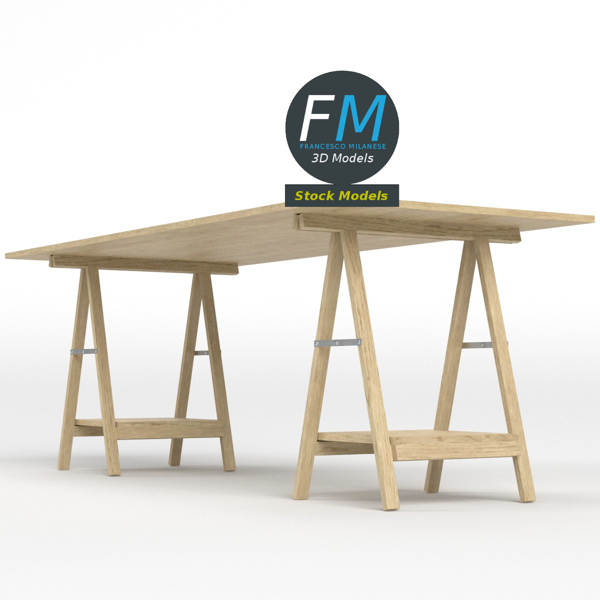 3D-Modell - Schreibtisch auf Böcken - 02