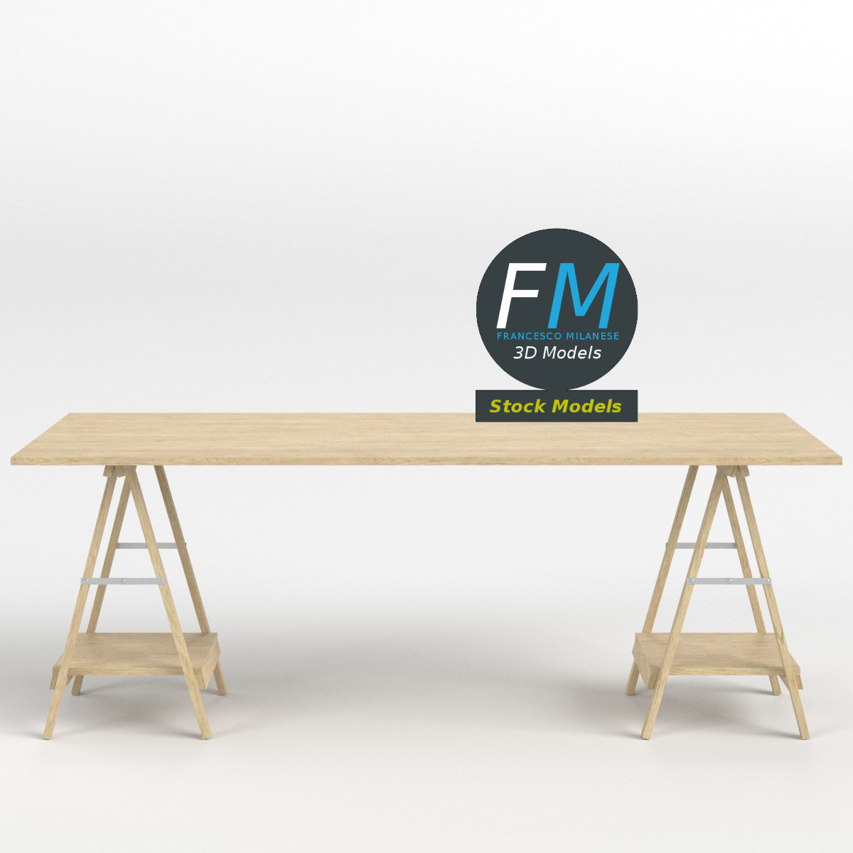 3D-Modell - Schreibtisch auf Böcken - 03