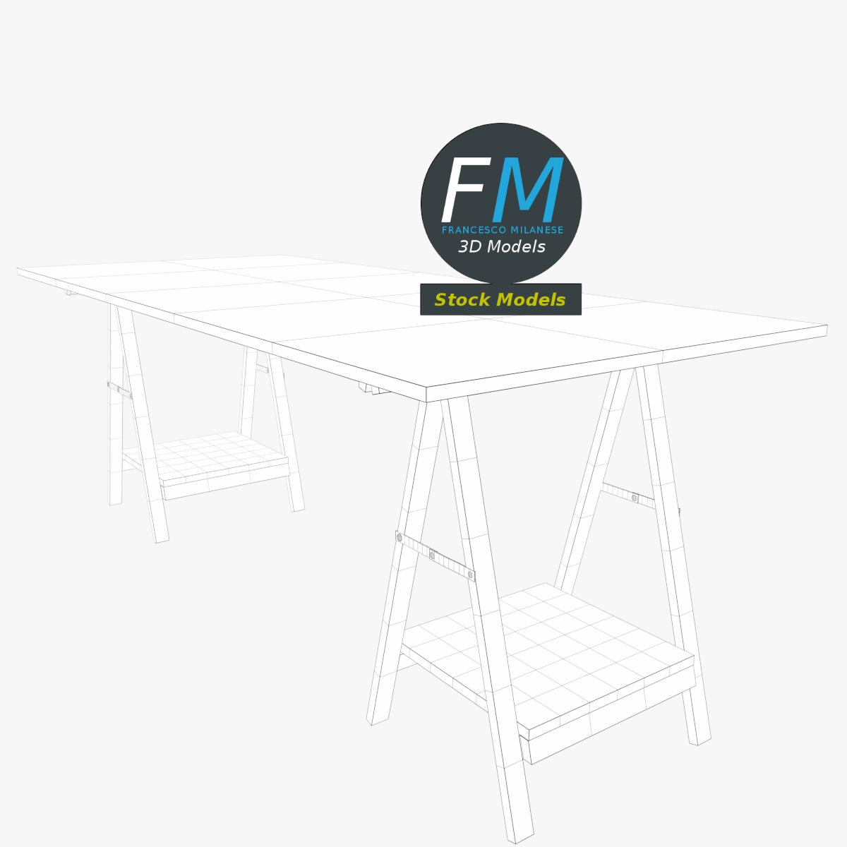 3D-Modell - Schreibtisch auf Böcken - 07
