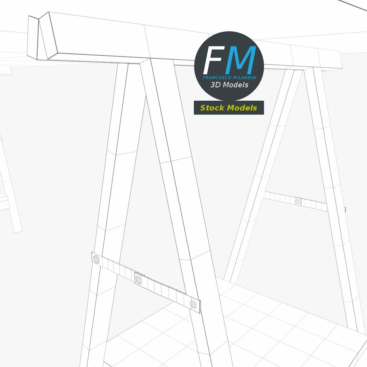 3D-Modell - Schreibtisch auf Böcken - 08