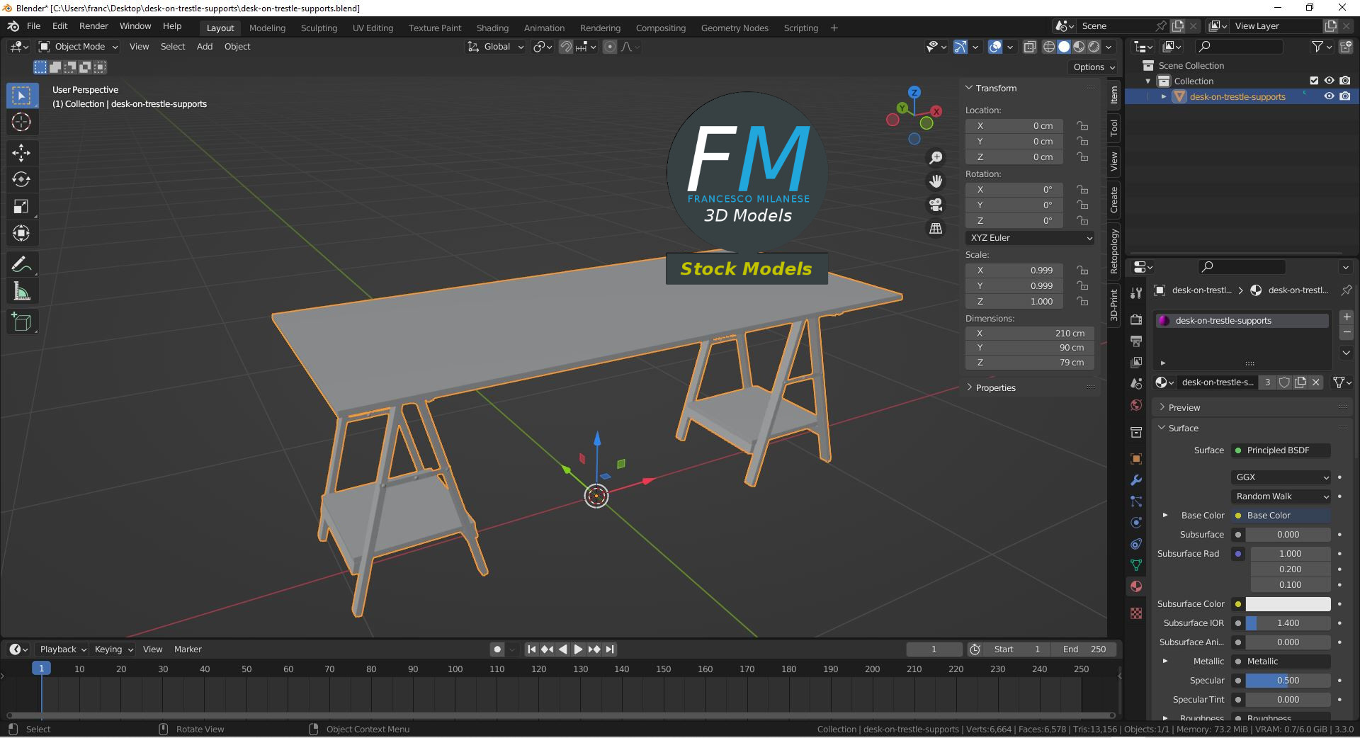 3D-Modell - Schreibtisch auf Böcken - 09