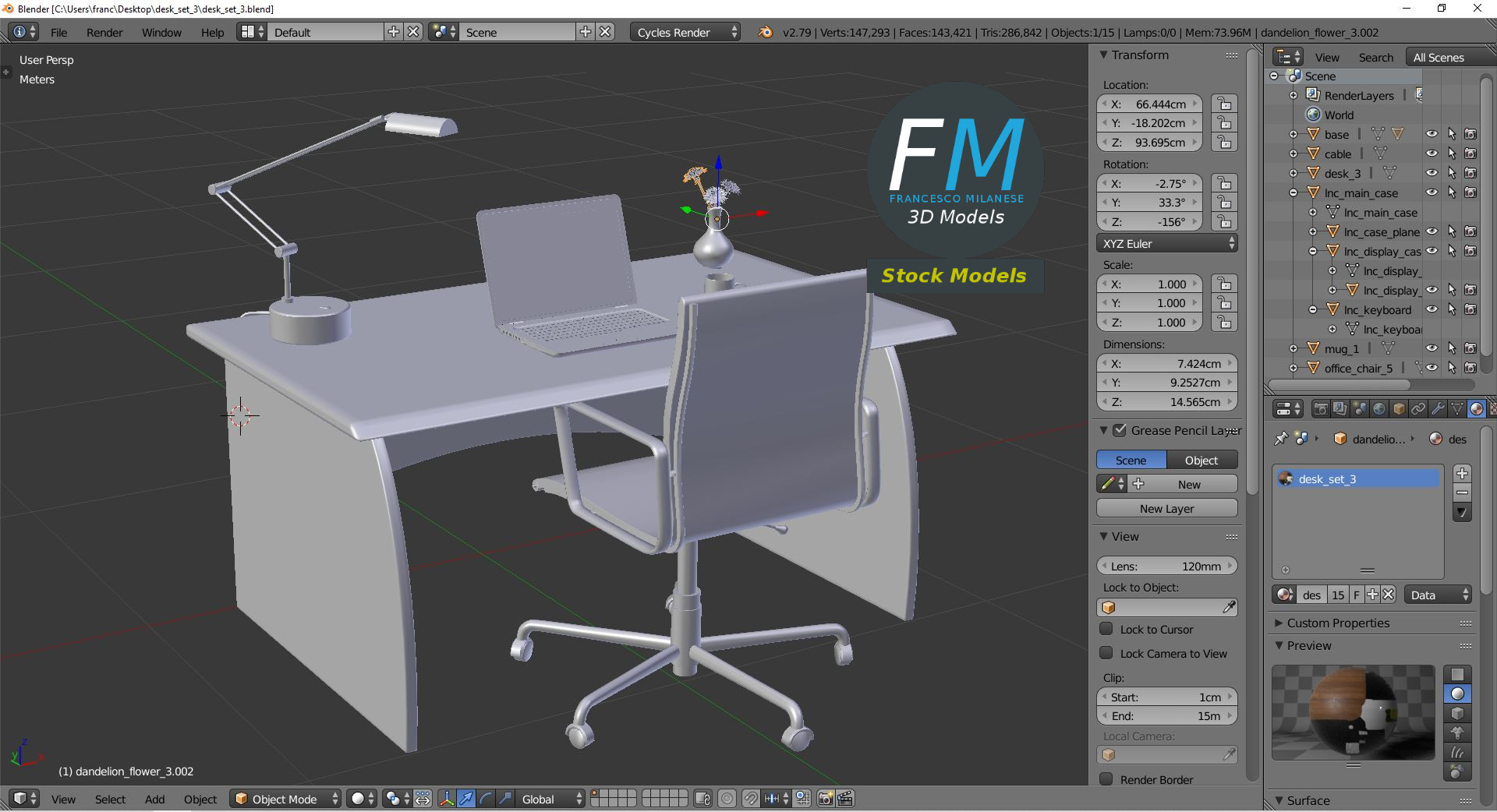 3D-Modell - Schreibtisch-Set - 09