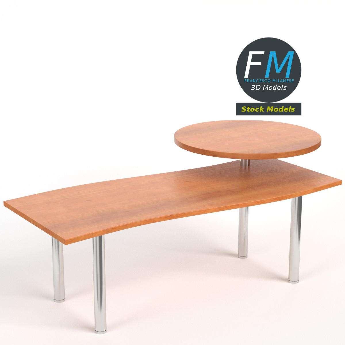 3D-Modell - Schreibtisch mit Rundem Ablagefach - 01