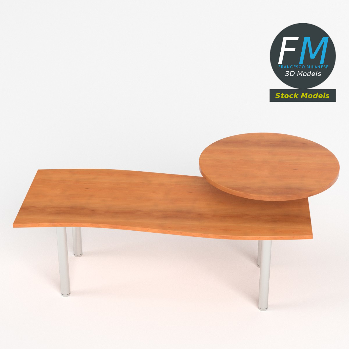 3D-Modell - Schreibtisch mit Rundem Ablagefach - 02
