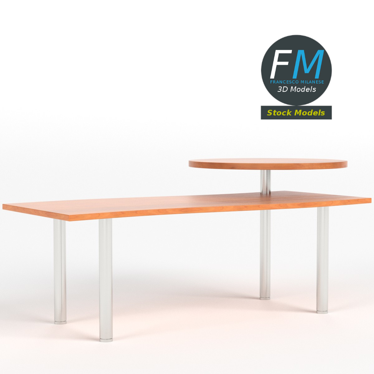 3D-Modell - Schreibtisch mit Rundem Ablagefach - 03