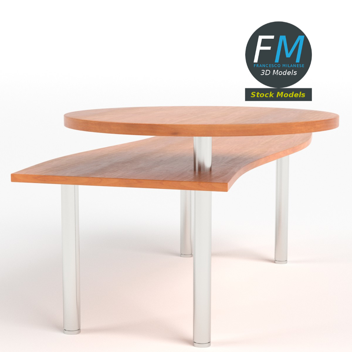 3D-Modell - Schreibtisch mit Rundem Ablagefach - 04