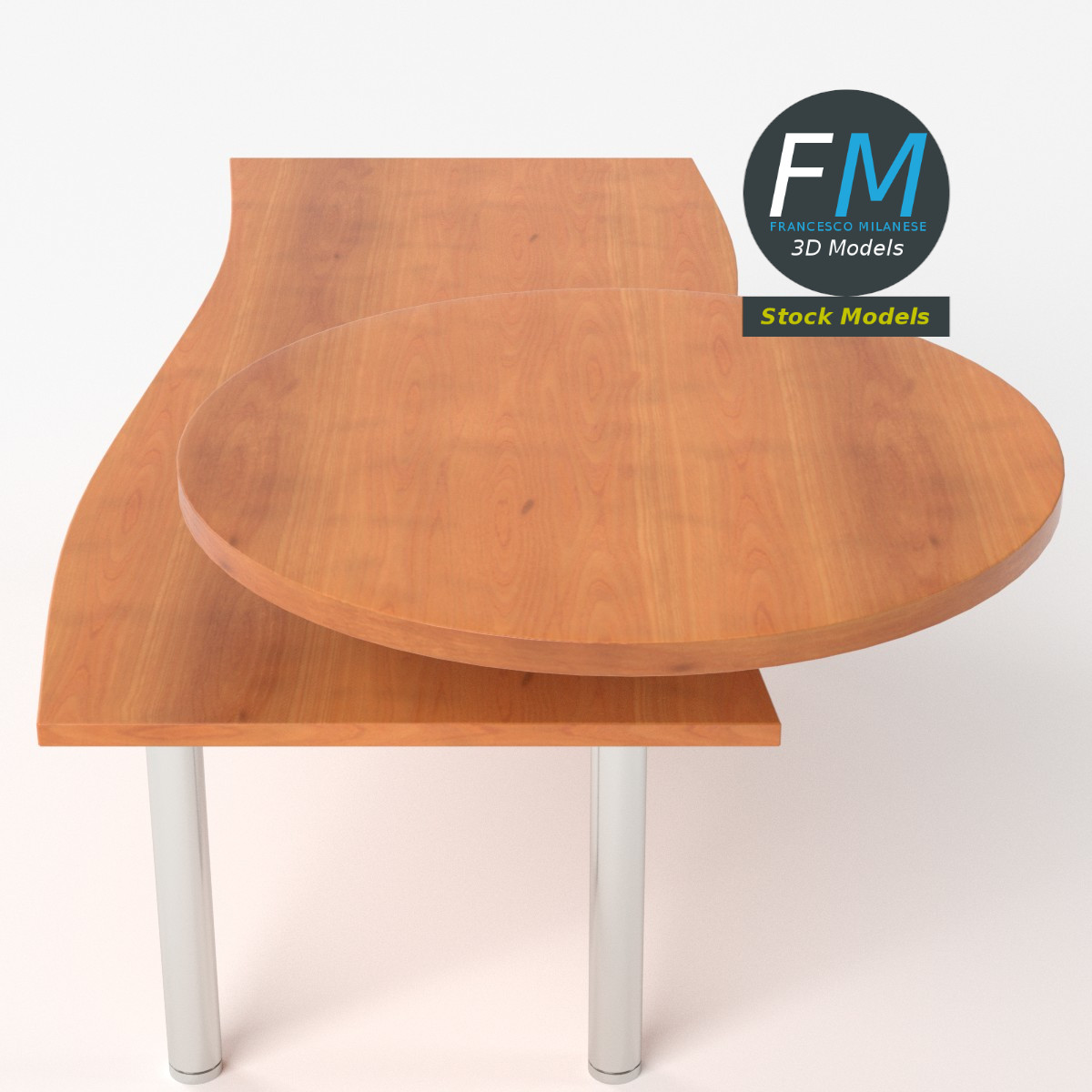 3D-Modell - Schreibtisch mit Rundem Ablagefach - 05
