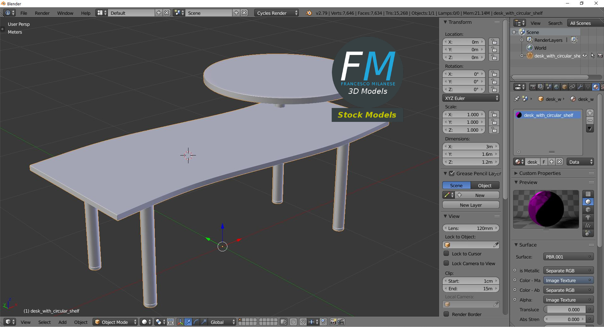 3D-Modell - Schreibtisch mit Rundem Ablagefach - 09