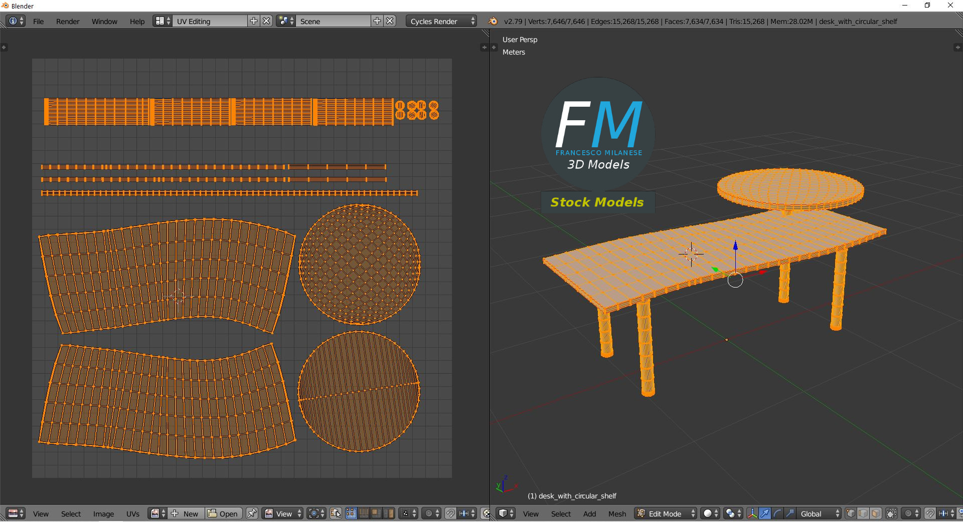 3D-Modell - Schreibtisch mit Rundem Ablagefach - 10
