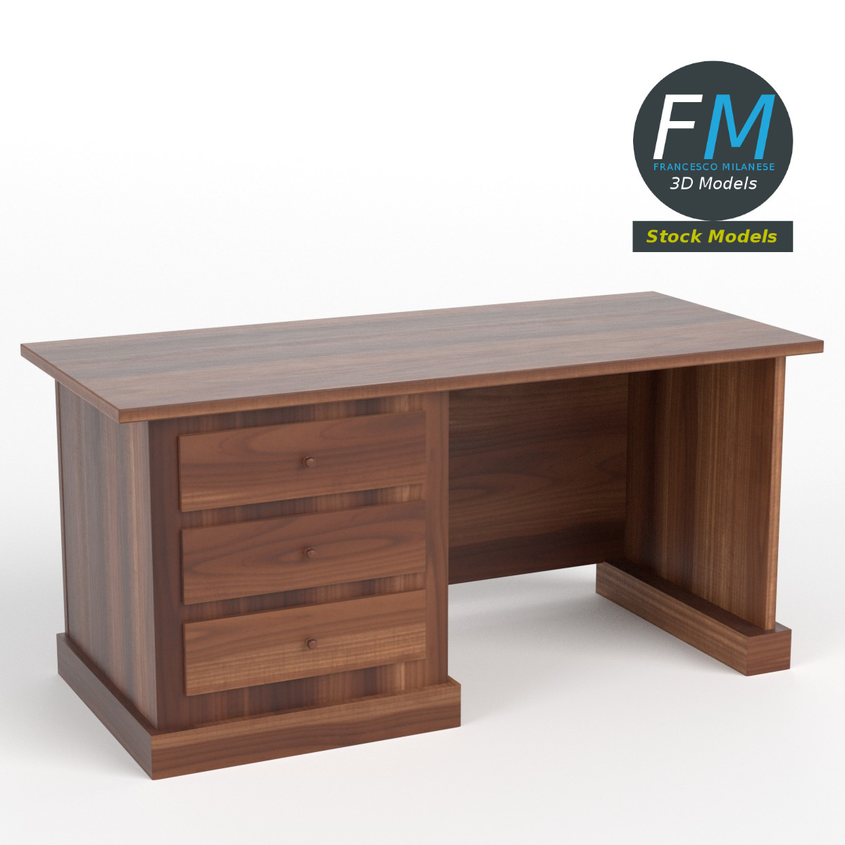 3D-Modell - Schreibtisch mit Schubladen - 01