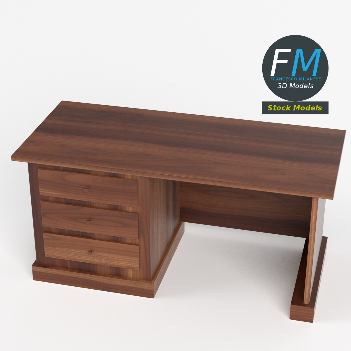 3D-Modell - Schreibtisch mit Schubladen - 02