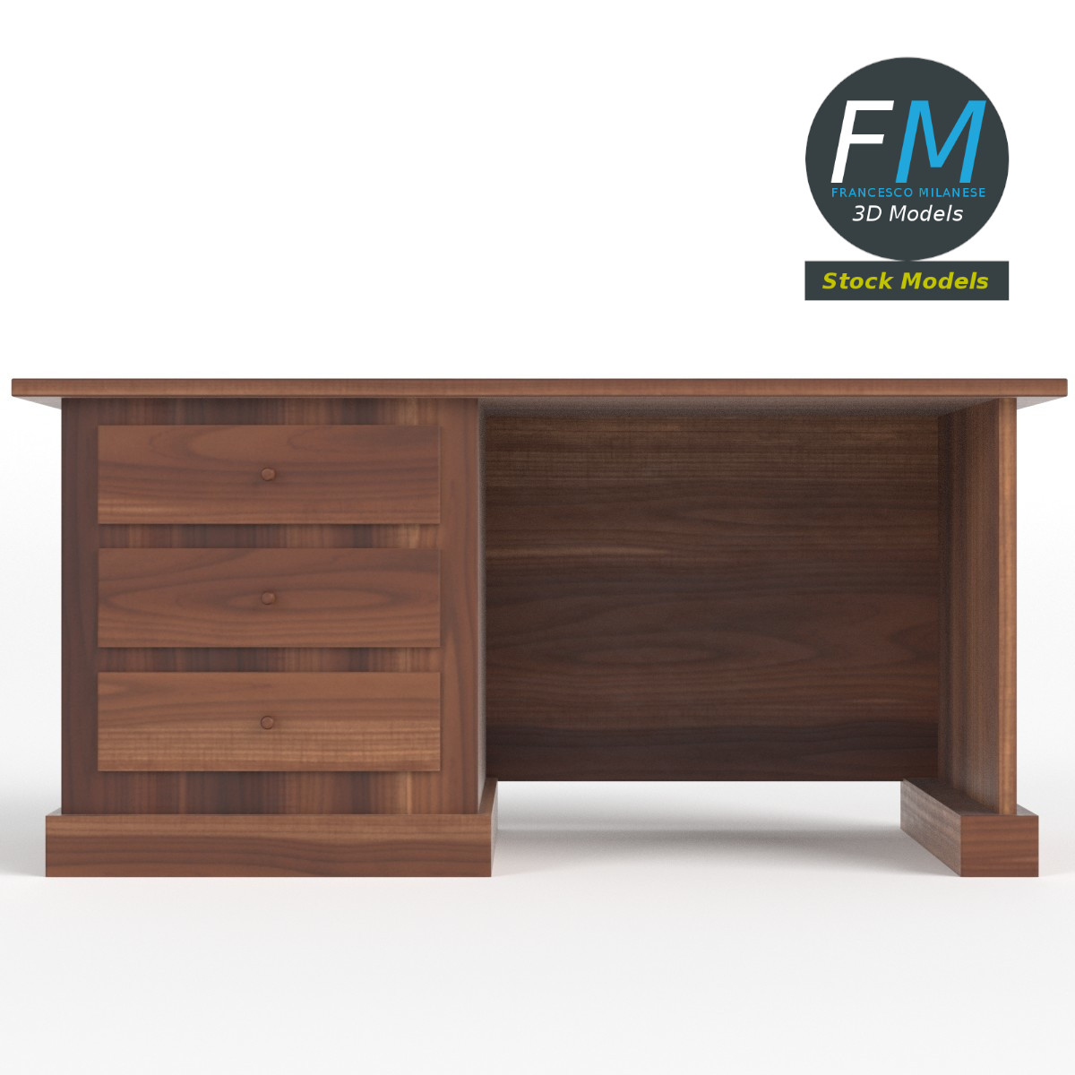 3D-Modell - Schreibtisch mit Schubladen - 03