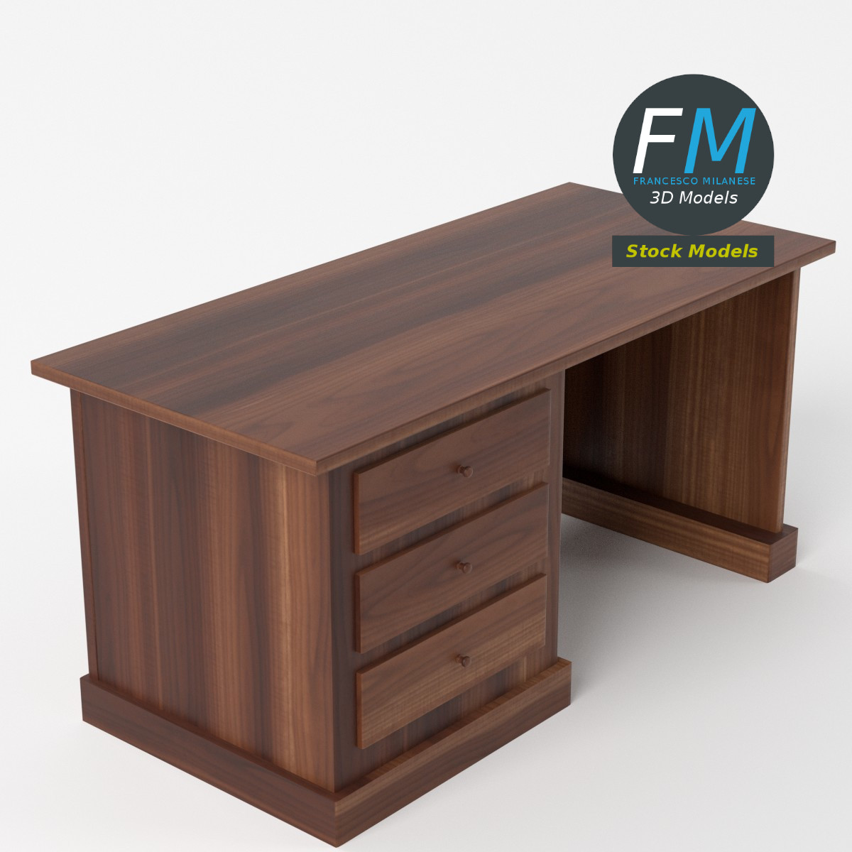 3D-Modell - Schreibtisch mit Schubladen - 05