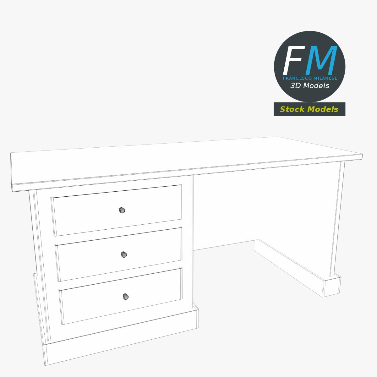 3D-Modell - Schreibtisch mit Schubladen - 07