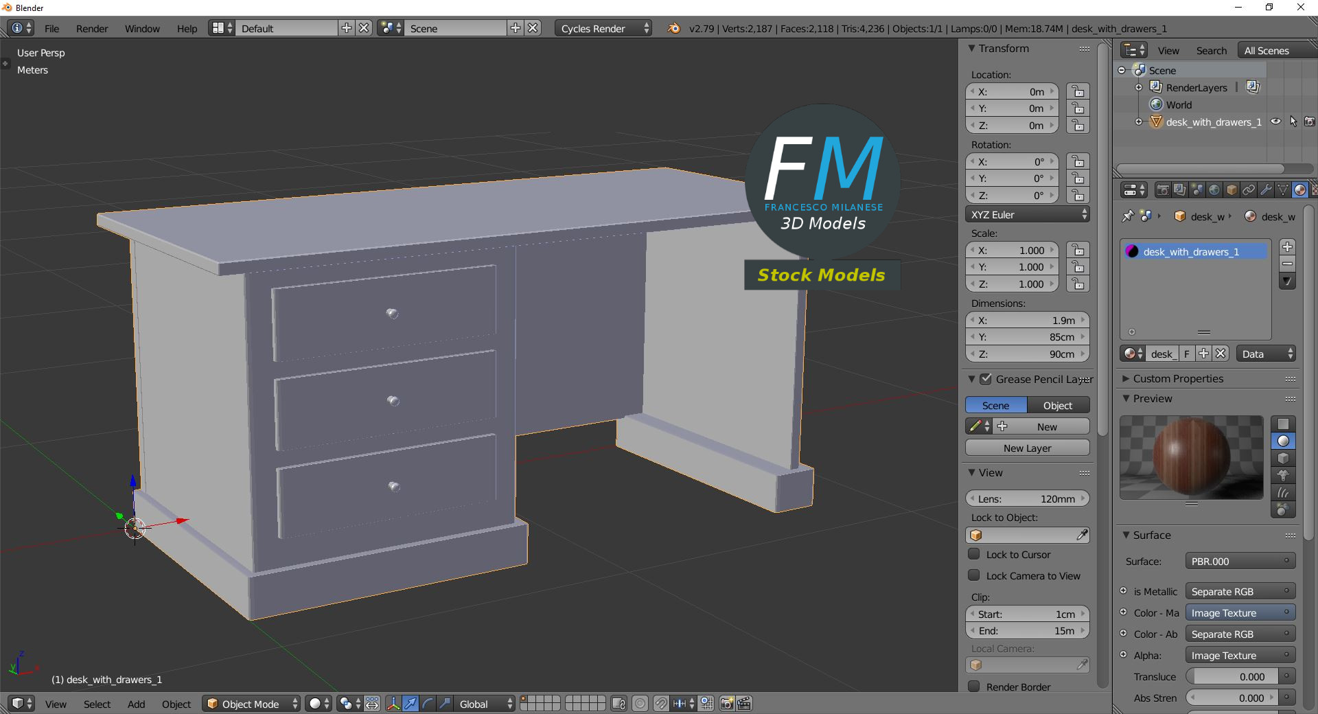 3D-Modell - Schreibtisch mit Schubladen - 09