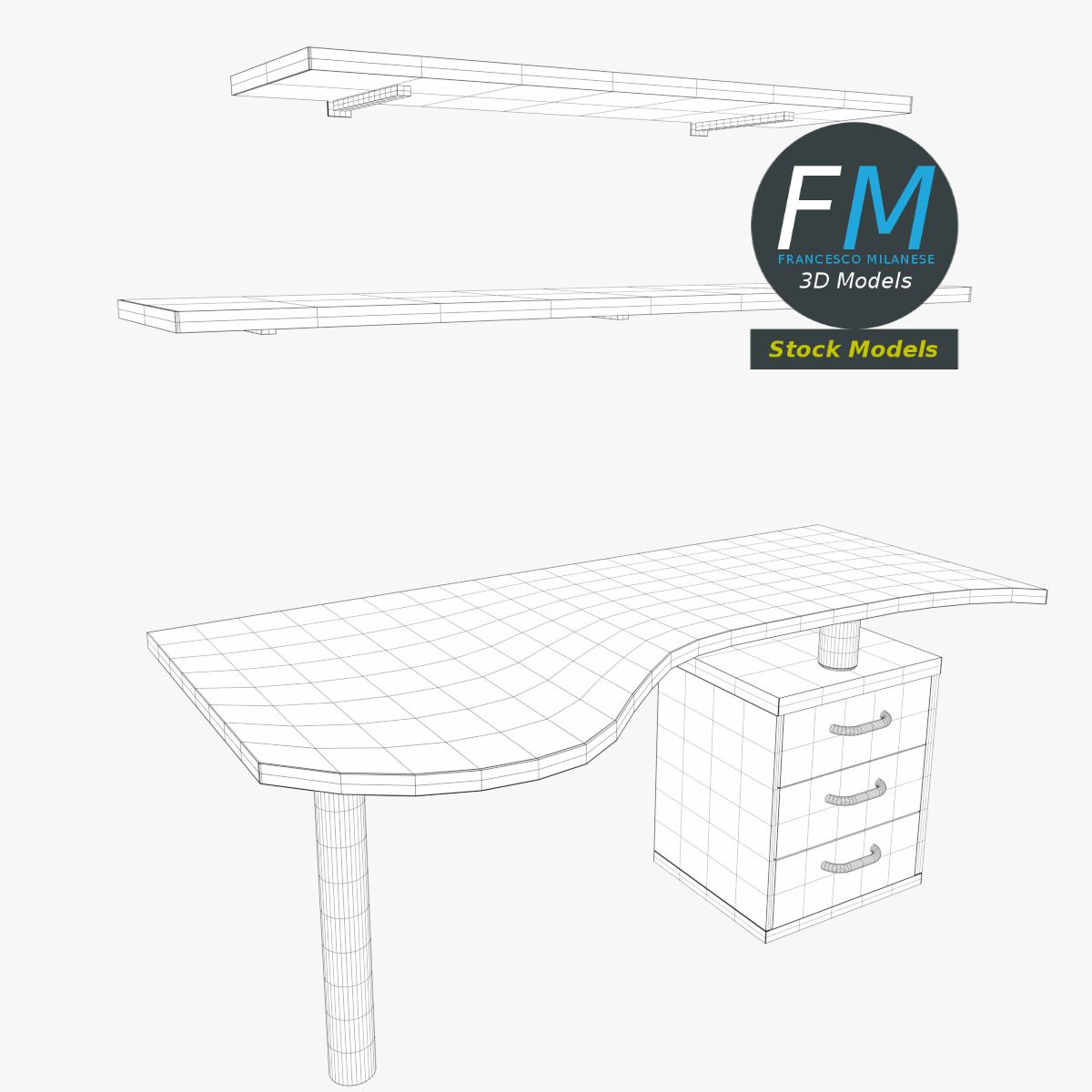 3D-Modell - Schreibtisch mit Schubladen und Regalböden - 07