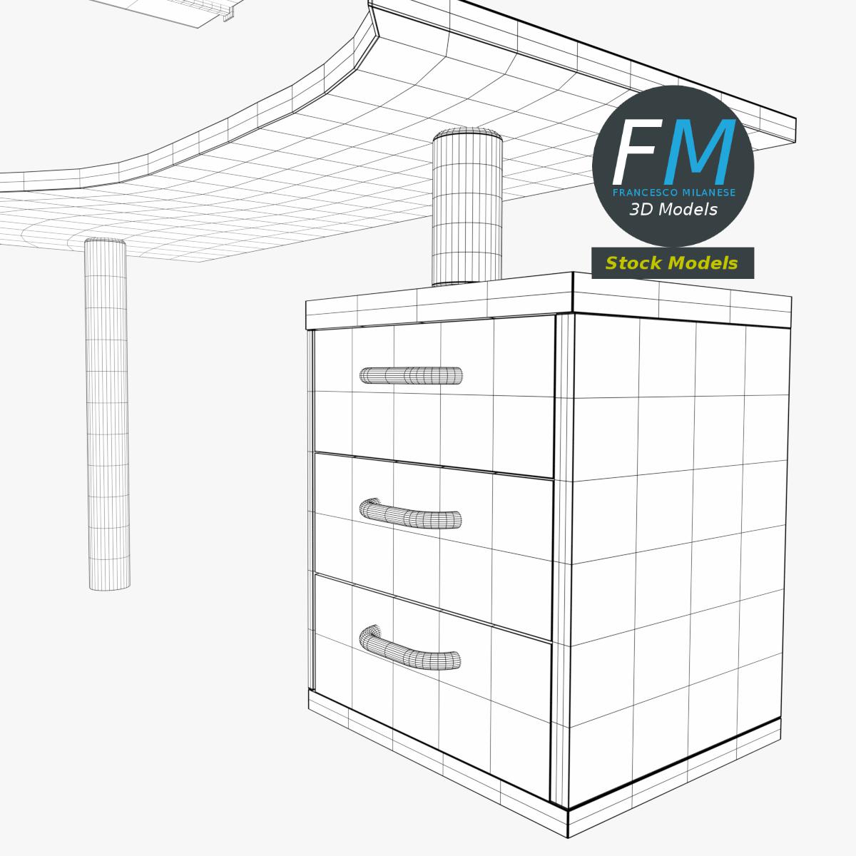 3D-Modell - Schreibtisch mit Schubladen und Regalböden - 08