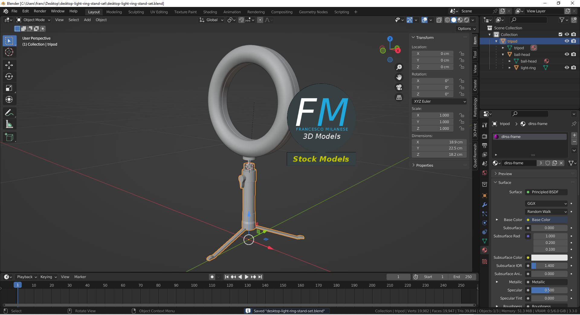 3D-Modell - Schreibtisch-Ringlicht-Set mit Stativ - 09