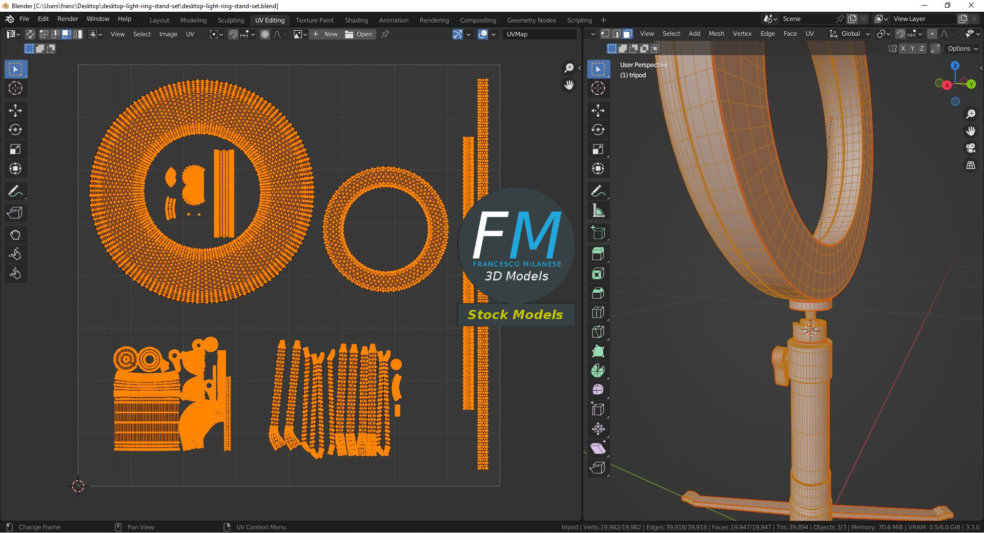 3D-Modell - Schreibtisch-Ringlicht-Set mit Stativ - 10