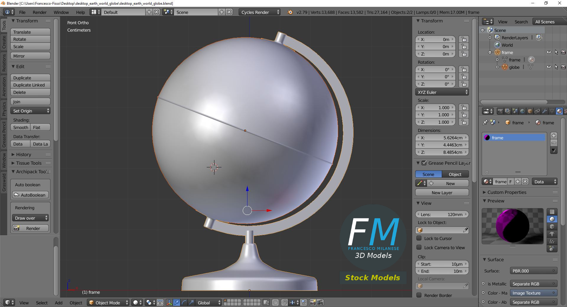 3D-Modell - Schreibtischglobus - 09